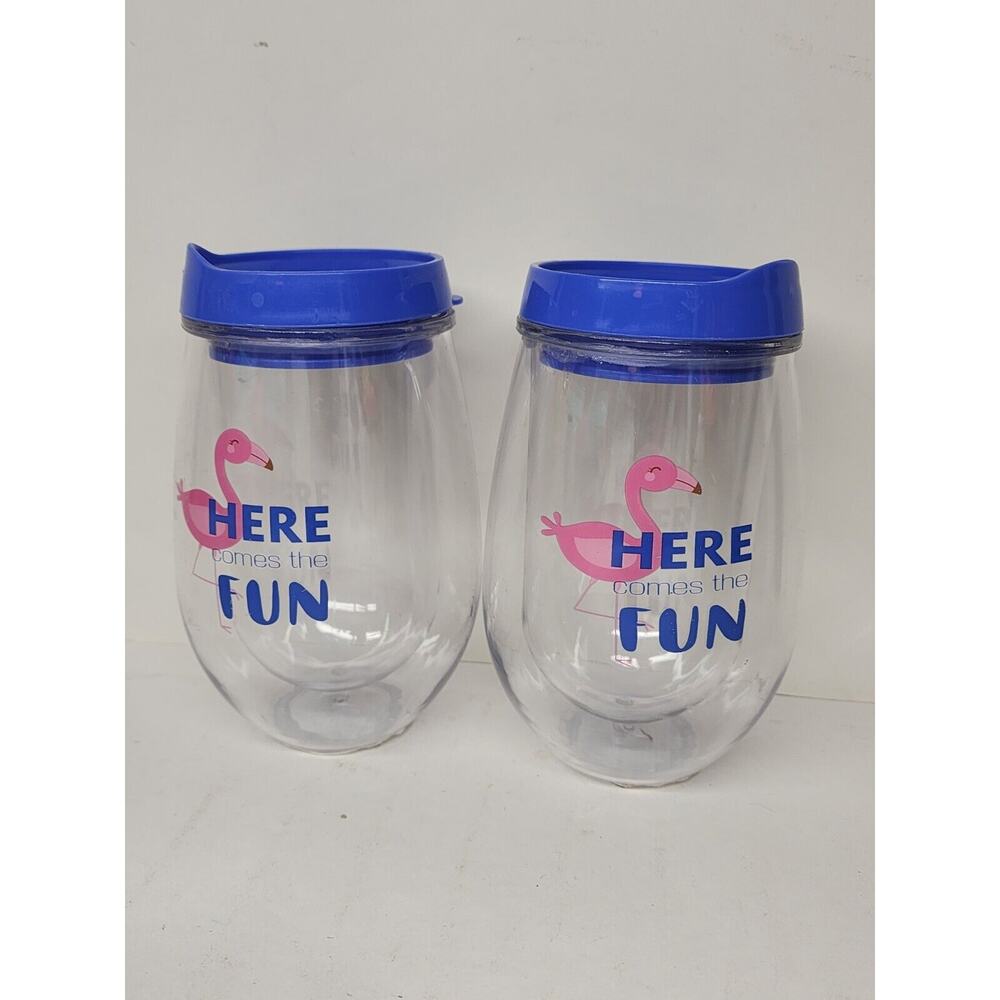 Lot Of 2 Double Wall Wine Drink Tumbler 10.5 Fl Oz New